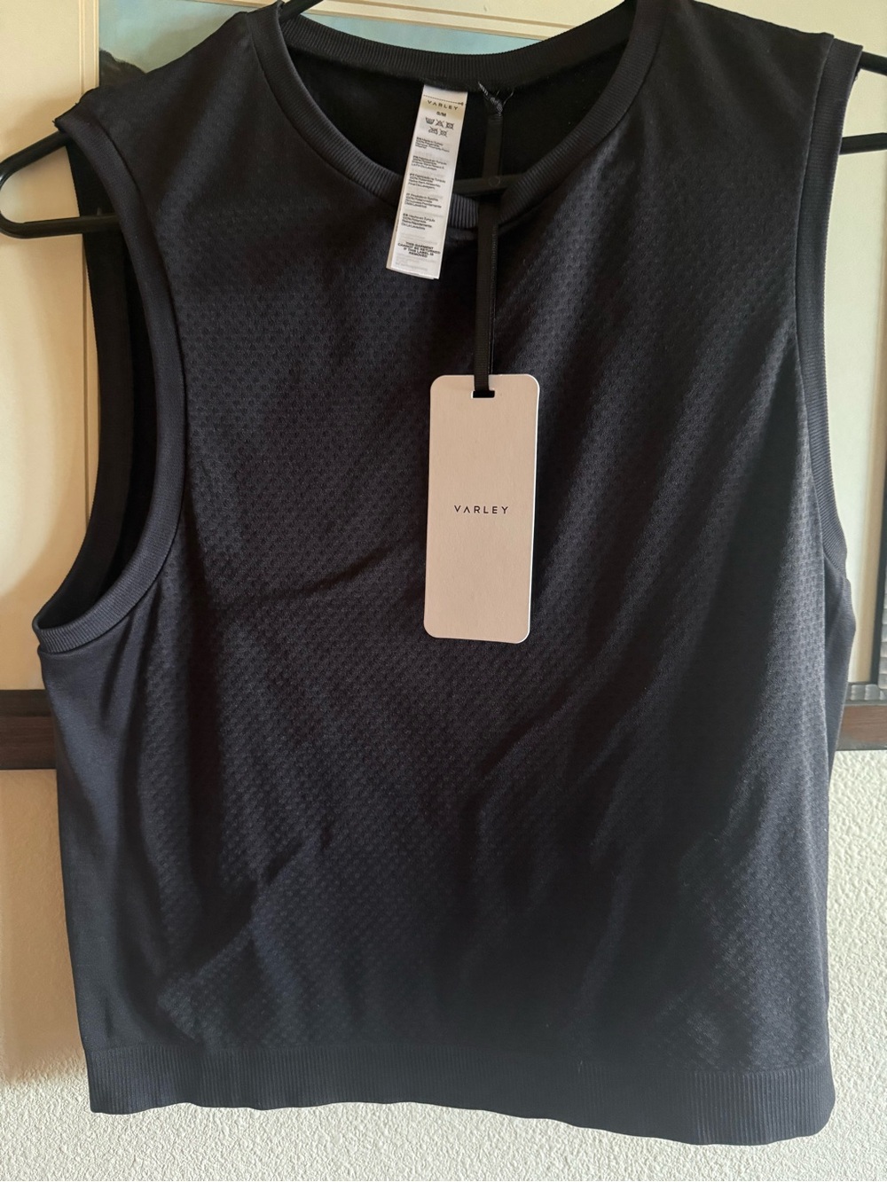 Varley Black Sleeveless Mesh Crewneck Tank